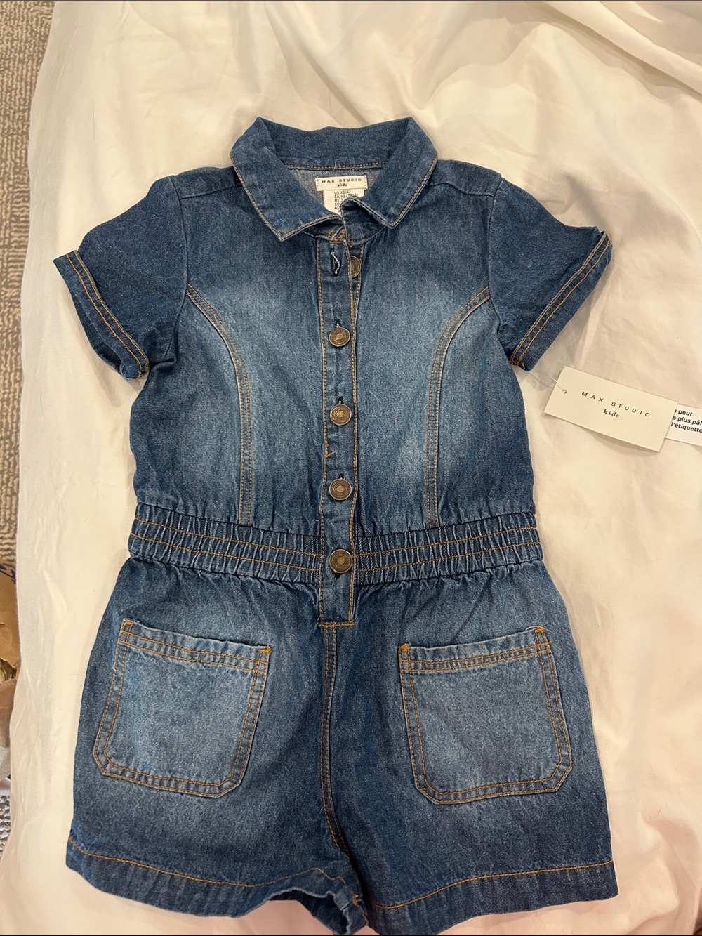 Max Studio Denim Short Sleeve Romper in Blue